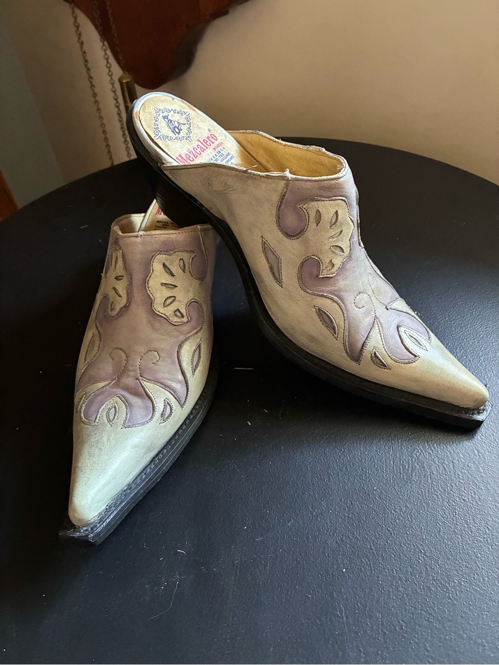 Mezcalero Lavender and Cream Pointed Leather slip on western boots